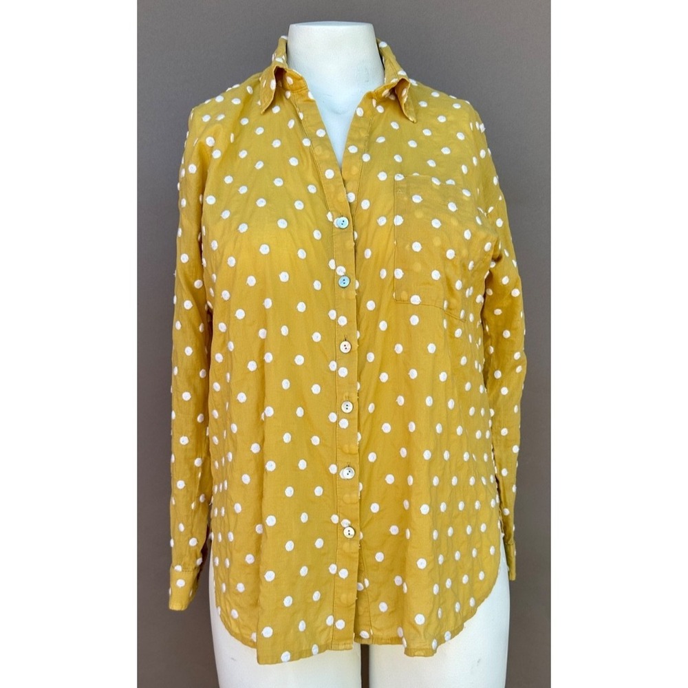 J. Jill Top Button Front Embroidered Polka Dots S Blouse Cotton Collared Pocket
